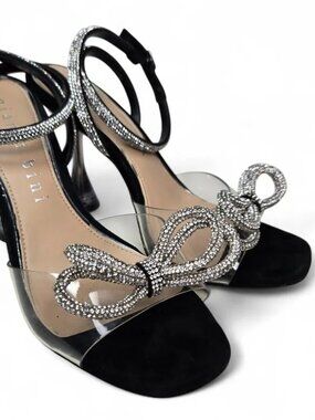Gianni Bini Haydn Dress Heels Women's Rhinestone Bow Ankle Strap Clear 8M NWOB